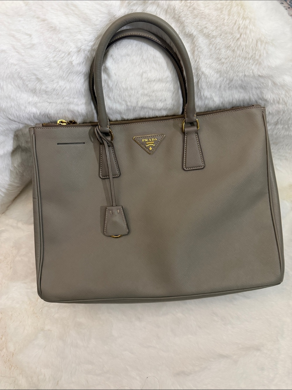 Prada Taupe Saffiano Leather Tote with Gold Hardware